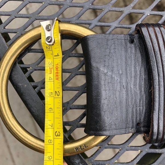 Vintage Ralph Lauren Leather Black Belt with round brass buckle/ peg Distressed main image 10